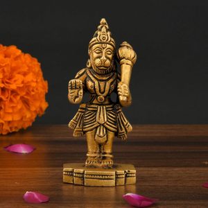 Diseño único Hanuman latón Murti Bajrangbali Gada Bhagwan estatua Base cuadrada decoración de escritorio para el hogar coche-bendición artesanías de Metal - Product Image 1