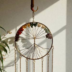 Campana de Viento de Ágata Natural, Cristal Hecho a Mano, Decoración Boho Feng Shui para el Hogar, Adorno para Colgar en la Pared - Product Image 6