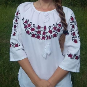 Qualité supérieure 100% coton Designer femmes ukrainien brodé manches longues cheville longueur longue ceinturée Ukraine Midi Maxi robe - Product Image 1