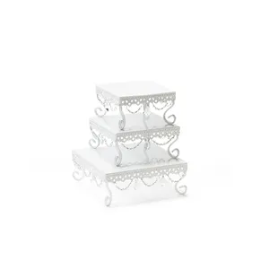 <b>Set</b> of 3 Antique Design Metal and Crystal Square <b>Cake</b> and Dessert <b>Stands</b> Different Sizes Metal Iron Snacks <b>Stands</b> - Product Image 4