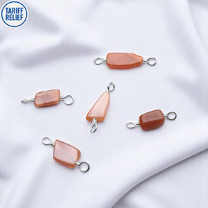 Semi preciosa melocotón piedra lunar piedra preciosa plata esterlina doble bucle encanto conector pulsera collar joyería hallazgos componentes - Product Image 1