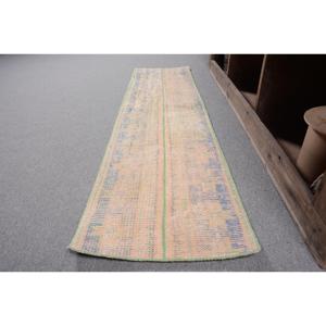 Alfombra Turca, Alfombra Vintage de 1.5x5.8 pies, Alfombra de Lana con Diseño de Plantas y Árboles Azules - Product Image 2