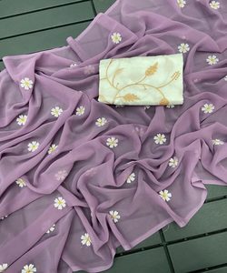 ÚLTIMO BORDADO DE HILO DE GEORGETTE TRABAJO SAREE CON BLUSA SIN COSTAR ROPA DE BODA PRECIO AL POR MAYOR PRENDA ÉTNICA BEBÉ ROSA - Product Image 1