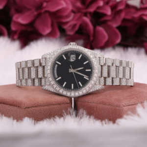 New Arrival Luxurious Stainless Steel Watch <b>Vintage</b> <b>Stick</b> Dial Black Dial Fully Iced Moissanite Hip Hop Classic Date 20mm - Product Image 1