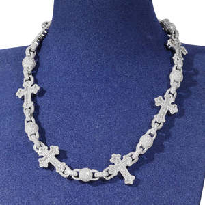 Iced Moissanite Cross Cuban <b>Chain</b> Necklace Gold Plated 925 <b>Silver</b> Luxury Unisex Everyday Wear - Product Image 1