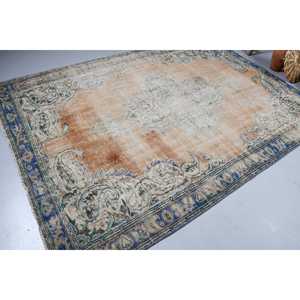 Alfombra Vintage Grande de 6.2x9 pies, Alfombra Turca de Lana con Diseño de Camuflaje Azul y Marrón - Product Image 2