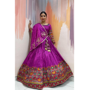 Ethnic Bombay Silk <b>Chaniya</b> <b>Choli</b> With Real Mirror Hand Embroidery Work Chinnon Dupatta Wedding Ethnic Wear Set 46 rani gamthi - Product Image 1