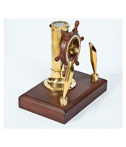 Accesorios de escritorio para oficina, soporte de pluma con brújula, artesanías indias, soportes de pluma decorativos de latón y mesa de madera - Product Image 4