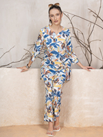 Nouvelle Collection Vêtements Femme 100% Viscose Rayonne Ensemble Cordonné Motif Floral Tissé Lavable Manches Longues Taille Ample Poches Maison