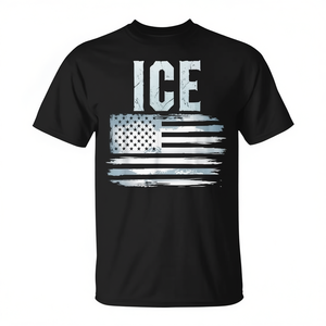 T-shirt promozionale con bandiera americana effetto distressed e stampa Ice Police - Product Image 2