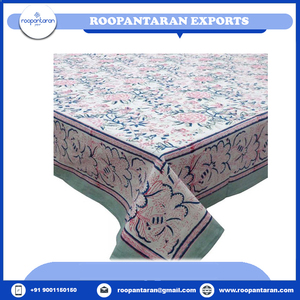 Mantel estampado de bloque de mano de algodón 100% de moda Diseños elegantes Precio al por mayor de alta calidad Técnica hecha a mano - Product Image 4