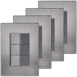 สวิตช์แบบหลายโมดูล, MXIUD-004, 4 ชิ้น, สวิตช์บันได x3, 125-250VAC, 10A, 50/60Hz, สีเงิน/อ็อกซ์ฟอร์ด, สแตนเลส - Product Image 1