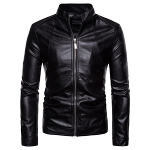 Chaqueta negra personalizada al por mayor con cierre de cremallera, chaquetas de cuero para hombre, material de alta calidad, parte superior para hombre - Product Image 1