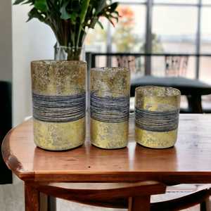 Decorative <b>Large</b> Home & Garden High-quality Hand-crafted Empty Gold & Black <b>Candle</b> Glass Vessels & Jars with Thread Wrapping - Product Image 5
