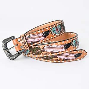 Cinturones de cintura de cuero genuino unisex recién llegados hechos a mano y pintados a mano diseño floral aleación para hebilla ESTILO OCCIDENTAL - Product Image 2
