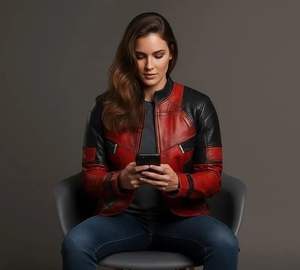 Womens Red and <b>Black</b> <b>Leather</b> <b>Jacket</b> <b>Biker</b> Moto Style Handmade Genuine <b>Leather</b> Fashion <b>Jacket</b> Trendy Fall Outfit for Her - Product Image 5