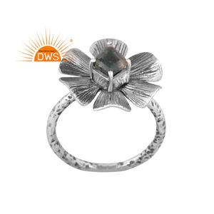 Última plata esterlina oxidada Natural verde musgo ágata piedra preciosa diseño Floral anillo joyería para mujer regalo para ella - Product Image 1