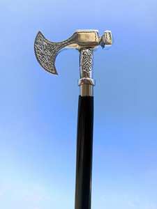 Canne de marche en bois dur chromé pour hommes, bâton de marche en étain solide, poignée de hache de bourgogne, cadeau de guerrier pour l'exportation - Product Image 2