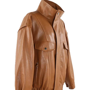 Vestes en cuir à col montant personnalisées, cuir PU de haute qualité, veste tendance au design élégant, vente en gros de vestes pour femmes - Product Image 3