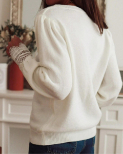 Maglione da Donna Personalizzabile OEM ODM, Colore <span class=keywords><strong>Bianco</strong></span> Primaverile, Lavorazione a <span class=keywords><strong>Maglia</strong></span> Liscia, Stile Vintage Invernale con <span class=keywords><strong>Pizzo</strong></span>, Prezzo all'Ingrosso - Product Image 4