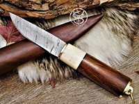 Handgemachtes Puukko Messer Feste Klinge Damast stahl Mittelalter liche Arbeit Wikinger messer Mit Lederbezug