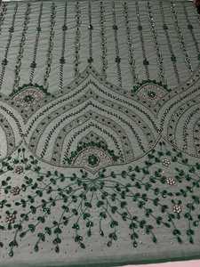 100% polyester luxe perlé tissu Zircon fait à la main fournisseur indien tissé maille motif pour filles vêtements antistatique caractéristique - Product Image 5