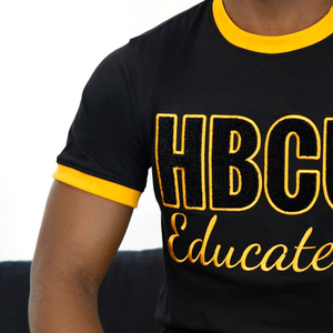 Hbcu เสื้อยืดผ้าคอตตอนสำหรับผู้ชายเสื้อยืดสีดำทองประดับตกแต่งด้วยลายลูกไม้ - Product Image 5