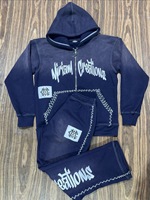 Conjunto de Dos Piezas de Felpa de Algodón Grueso Premium para Hombre, Estilo Urbano, Sudadera con Capucha y Pantalones Deportivos Personalizados con Logotipo Frontal, Cálidos y Cómodos