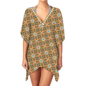 Femmes élégant col en V meilleure qualité léger une pièce Georgette Kimono élégant décontracté couvrir ethnique imprimé sexy robe - Product Image 5