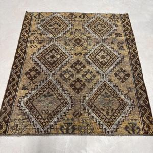 4.4x4.9 ft Turkish Rug, Accent Vintage Rug, <b>Brown</b> Patchwork Rug - Product Image 1