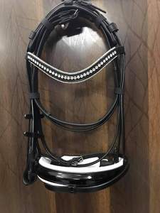 Brida enrollada de snaffle de caballo de cuero de calidad superior equina con brazaletes de cristales de 8mm y tocado suavemente acolchado equipo de caballo - Product Image 3