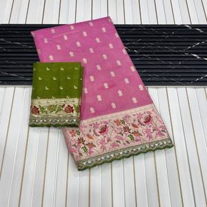 Sari en soie pure Paithani avec tissage en viscose Zari, bordure Meenakari Paithani, pallu riche, broderie lourde, chemisier contrasté - Product Image 1