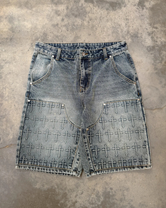 Shorts Bermuda en jean délavé pour homme, taille mi-haute, fermeture éclair, séchage rapide, respirant, 100 % coton, style urbain, en toile - Product Image 1