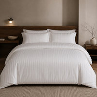 Ensemble de literie de luxe en jacquard 100% coton, 4 pièces, rayures blanches, housse de couette, drap, taie d'oreiller, pour hôtel et maison