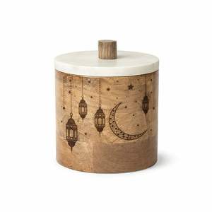 Pot de rangement en bois avec design de la tour de l'horloge de la Mecque et de la Kaaba, couvercle en marbre, boîte décorative pour la décoration de la maison islamique - Product Image 3