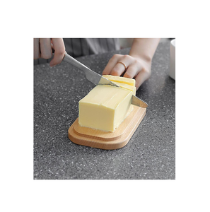 La mejor bandeja de caja de mantequilla de madera con mango y cuchillo de madera de acacia artesanía color natural producto más vendido - Product Image 2