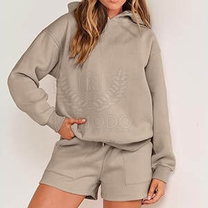 Nouveau design de streetwear personnalisé ensemble surdimensionné de sweats à capuche pour femmes ensemble de sweats à capuche respirants de couleur unie pour femmes - Product Image 5