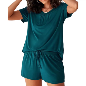 Vêtements de nuit pour femmes Ensemble de pyjama à manches courtes Vêtements de maison Vêtements de nuit pour femmes Vêtements de nuit OEM Vêtements de nuit col en V Style confort - Product Image 4