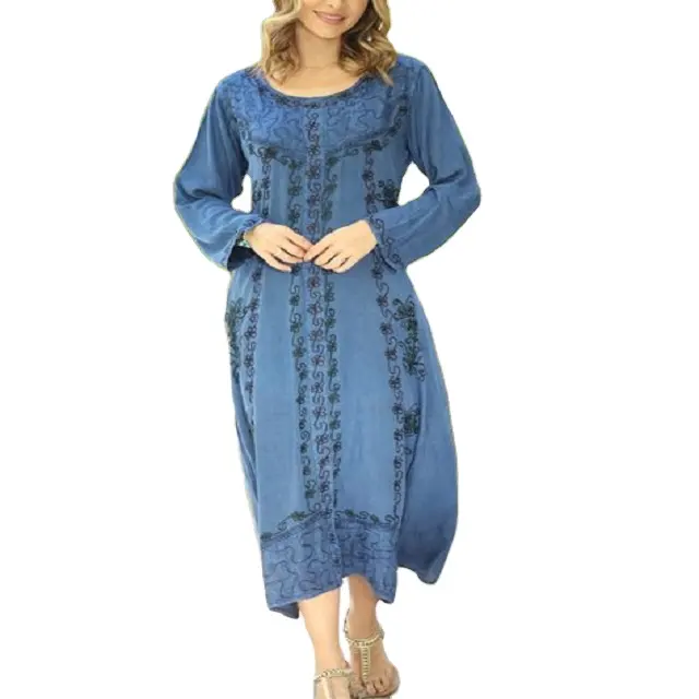 Benutzer definierte lange Jeans ärmellose Maxi kleider 2023 Sommer Herbst lässig Reiß verschluss Denim blau Kleid