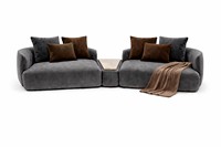 Canapé modulaire de luxe Tsofli - Design incurvé contemporain, tissu capitonné / velours / daim, module central en marbre en option