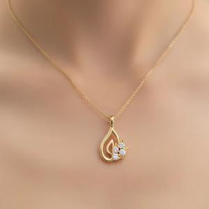Women's 14K Gold & Natural Dainty Gold Leaf Motif Diamond Pendant - Product Image 5
