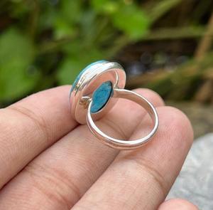 Plata de ley turquesa piedra preciosa hecha a mano minimalista Gran Piedra anillo joyería de plata regalo perfecto tamaño personalizado - Product Image 2