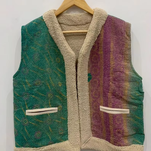 Chaleco afgano marrón Kantha hecho a mano, chaleco bordado bohemio vegano de piel sintética, chaleco bohemio Suedine, chaqueta Hippie - Product Image 1