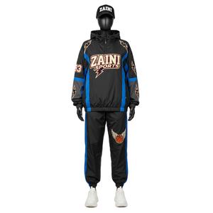 Conjunto de Chaqueta Cortavientos para Mujer, Tela de Poliéster, Diseño de Paneles Laterales en Negro y Azul, Parche de Bordado con Logotipo Personalizado, Chaqueta Cortavientos de Talla Grande - Product Image 1