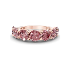 Diamante Redondo Rosa Intenso Cultivado en Laboratorio, 0.50 Ct Tw, Oro Sólido de 14K, Color Rosa Intenso, Claridad VS, 5 Diamantes Brillantes y Delicados - Product Image 3
