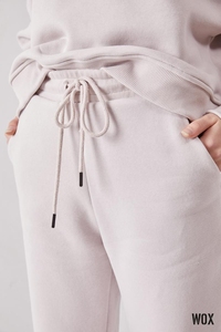 Chándal de algodón 2023 de gran tamaño, sudadera con Tobillo pulido de dos piezas con puños, color Beige, artículo personalizado de alta GSM OEM, 100% - Product Image 4