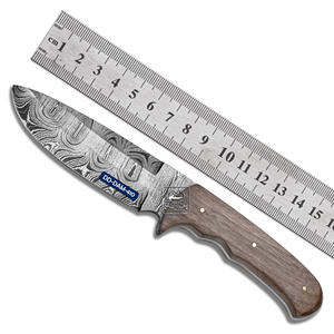 Cuchillo de Caza Personalizable Hecho a Mano, Hoja de Acero Damasco DD-DAM-410 de 0.20 Pulgadas de Grosor, Hoja No Ajustable, Madera de Nogal Exótica - Product Image 1