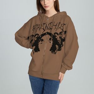 Streetwear décontracté pour femmes sweat ample à capuche sweats à capuche zippés impression de Logo personnalisé vêtements d'extérieur respirants pour l'hiver - Product Image 5