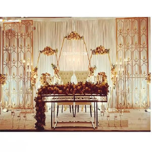 ชุดเชิงเทียนแกะสลักโลหะสีทองสำหรับเวทีการรับรับงานออกแบบสุดพิเศษชุดเชิงเทียนสำหรับตกแต่งผนังเวที - Product Image 1