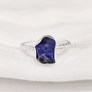 Bague pour femme en pierre brute, Lapis Lazuli naturel, avec fil torsadé, en argent sterling 925, pour mariage et Noël - Product Image 1